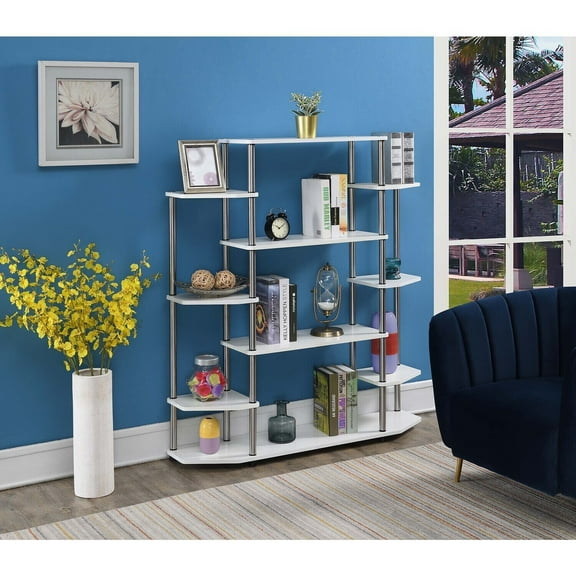 Wall Unit Bookshelf - 8D x 47.25W x 52.5H - Stainless Steel Shelving Unit - Easy Assembly - Large Capacity