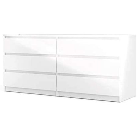 Maykoosh Seaside Style Cottage 6 Drawer Functional and Stylish Double Dresser in Truffle Color, Glossy Finish - 19.7"D x 60.5"W x 28"H - Color:Gloss White-Color:Gloss White