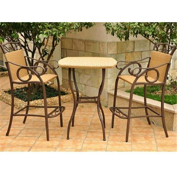 Bistro Set Outdoor - Modern Wicker Patio Furniture - 30" Round Table & 2 Bar Chairs - Weather Resistant