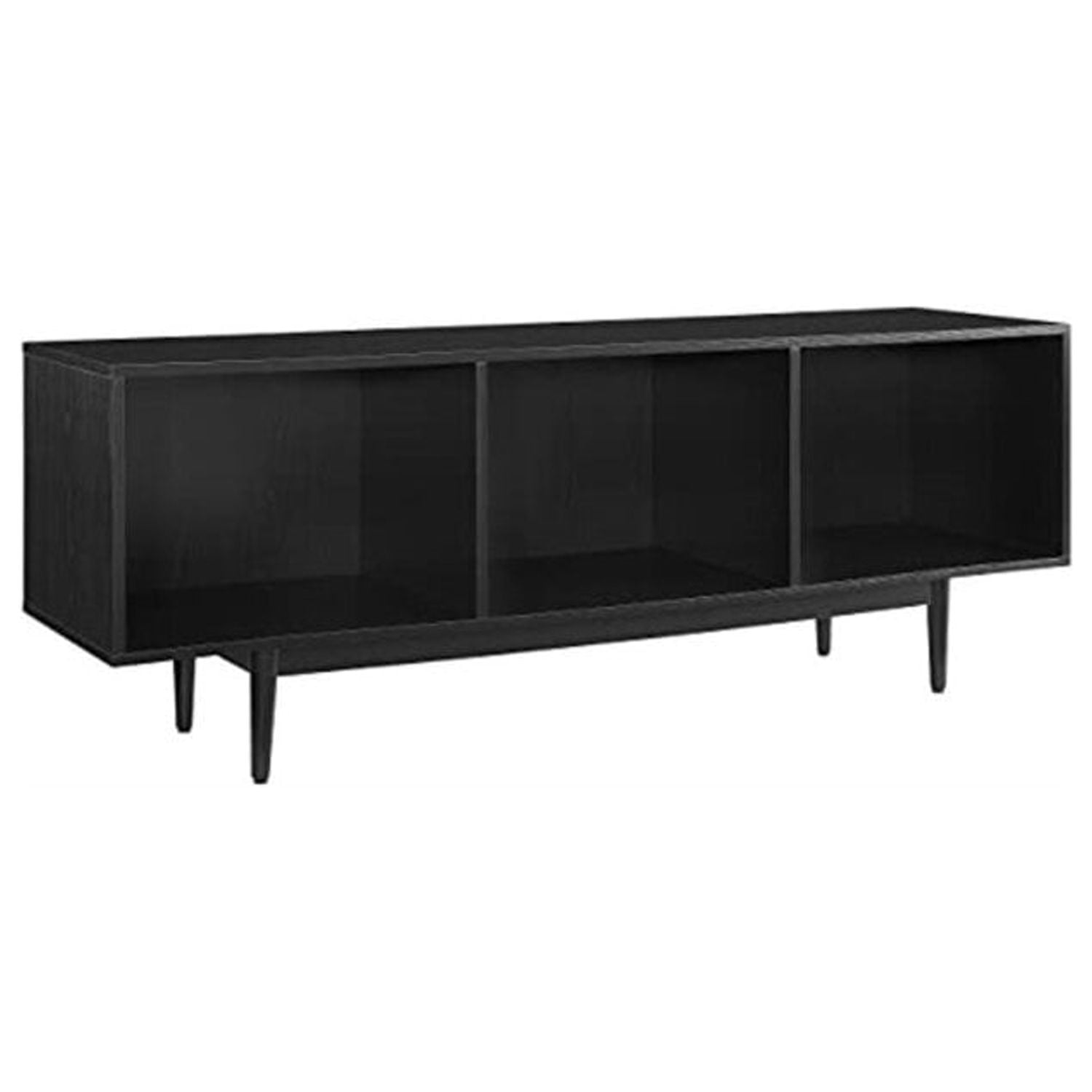 Mid-Century Modern Large Black Wood Record Storage Console