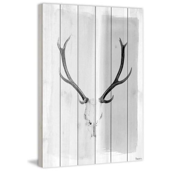 Deer Skull Wall Art Print - Rustic Monochrome Painting on Wood - 24x36 Ready to Hang Home Decor