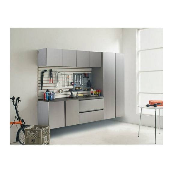 Maykoosh Sophisticated Simplicity Series 96 In. W X 72 In. H X 20 In. D Metallic Grey Cabinet Set B (6-Piece)