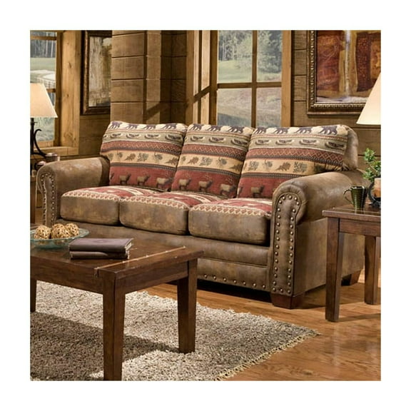 Sleeper Sofa Industrial Style - Nailhead Accent - 3 Seater - Brown - Solid Wood Legs - Modern Living Room Furniture