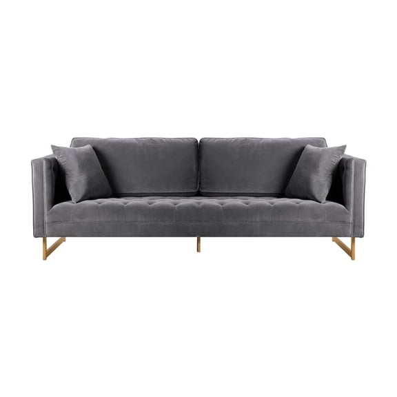 Velvet Sofa - Modern Design with Brass Legs - Living Room Seating