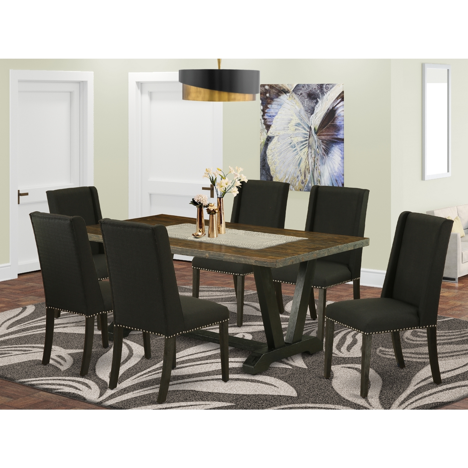 7-Piece Kitchen Table Set - Rectangular Dining Table with 6 Padded ...