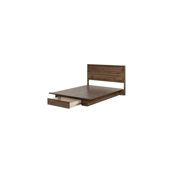 HomeStock Southwestern Sanctuary Platform Bed and Headboard Set, Full/Queen, Natural Walnut With Storage Drawer, Perfect for Storing Accessories, 67.5" (L) x 15.5" (W) x 3.25" (H) 49 lb