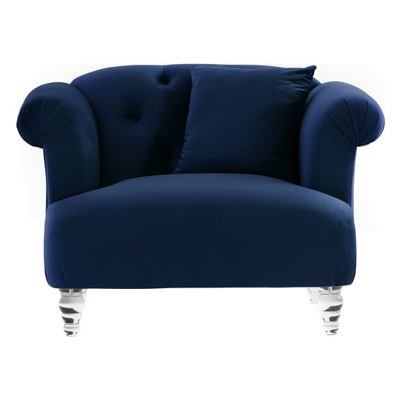Velvet Sofa Chair Modern Living Room Accent Chair - Blue Upholstery & Acrylic Legs