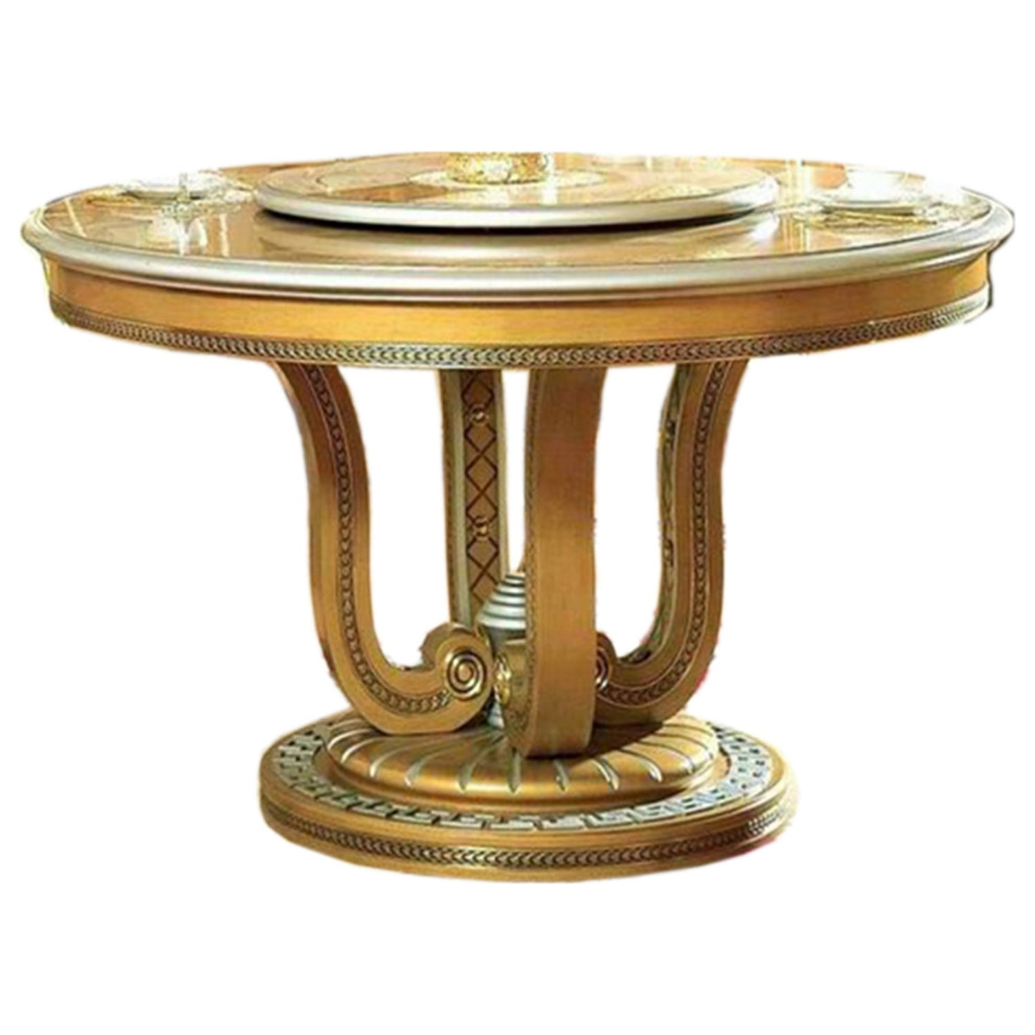 Luxurious Gold and Beige Round Pedestal Dining Table