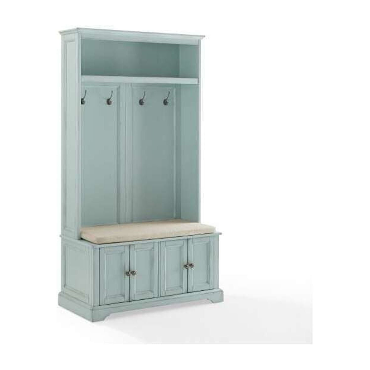 Holbrook Seafoam Blue Distressed Hall Tree with Storage Bench