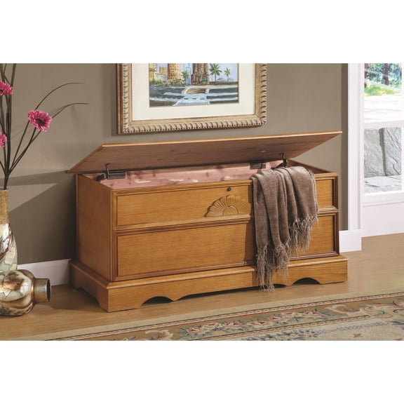 Storage Chest with Lock - Wood Trunk for Blankets, Linens, Gifts - Honey Finish