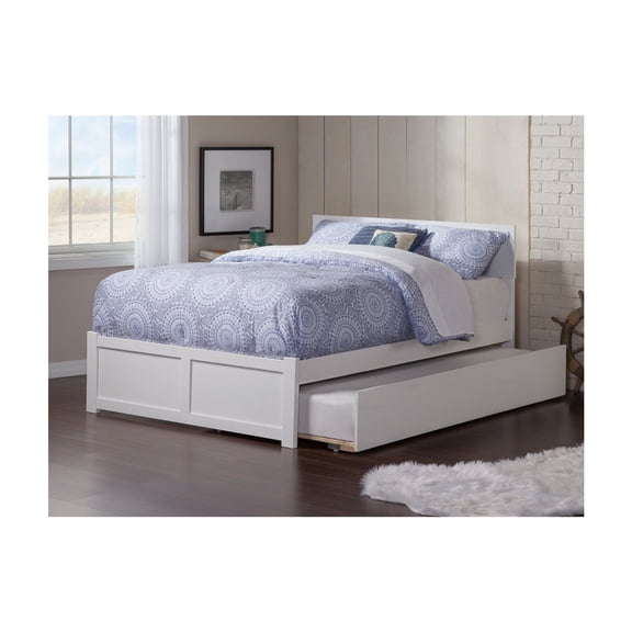 Maykoosh Southwestern Style Full Platform Bed with Flat Panel Footboard and Turbo Charger with Twin Size Trundle in Walnut - 76.75"L x 57.75"W x 37.25"H