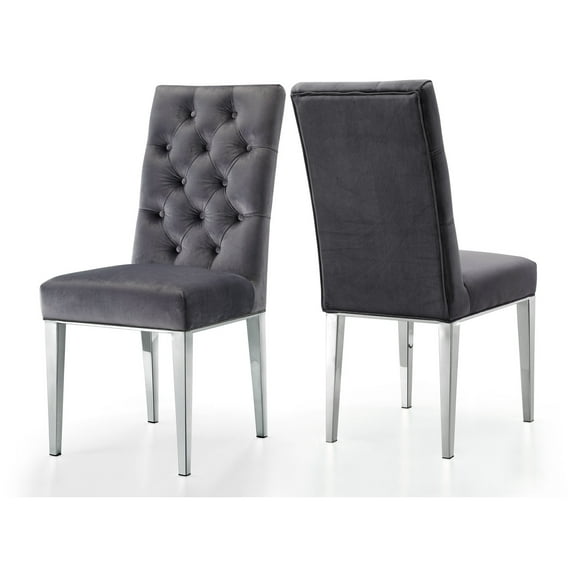 Velvet Dining Chairs Set of 2 - Modern Grey Parsons Chairs - Stylish Kitchen Accent Furniture