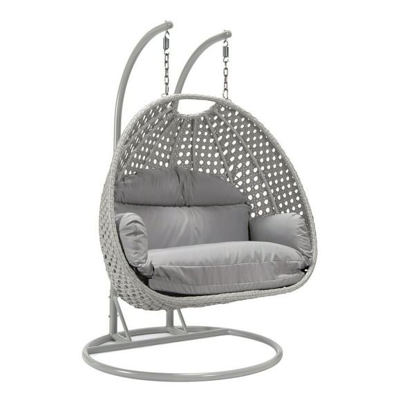2 Person Hanging Egg Chair - Wicker Patio Swing Seat - Outdoor Porch Chair - Rustic Grey