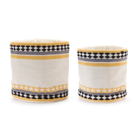 Cotton Storage Baskets Set of 2 - Striped Woven Baskets for Decor & Organization
