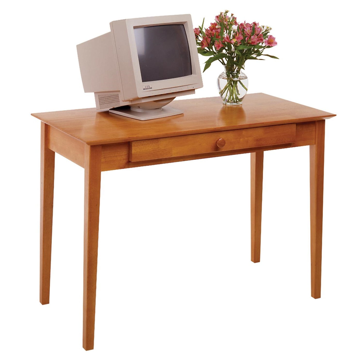 Honey Brown Wood Home Office Desk with Keyboard Tray