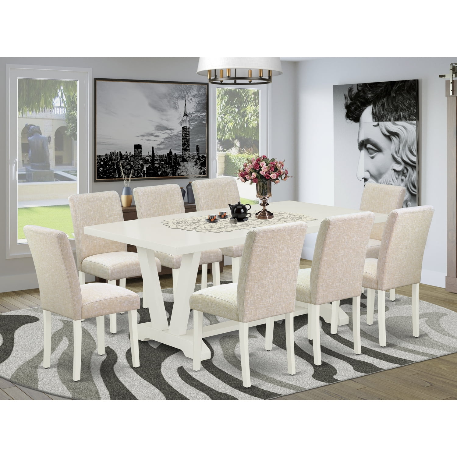Maykoosh Suburban Soiree - 9-Piece Dining Room Set - 8 Parson Chairs ...