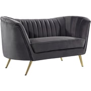Maykoosh Suburban Soiree Grey Velvet Loveseat - Plush Seating, Rounded Arms, Gold Legs, 0" for Luxurious Comfort in Modern Living