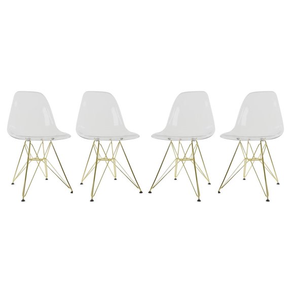 Eiffel Side Chairs Set of 4 - Modern Dining Accent Chairs - Gold Base - Stylish & Comfortable Seating