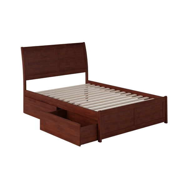 Maykoosh Suburban Soiree Opulence Platform Bed with Matching Footboard and with Urban Drawers, 82" x 55.63" x 44.25", Walnut Finish - Chic and Convenient Design