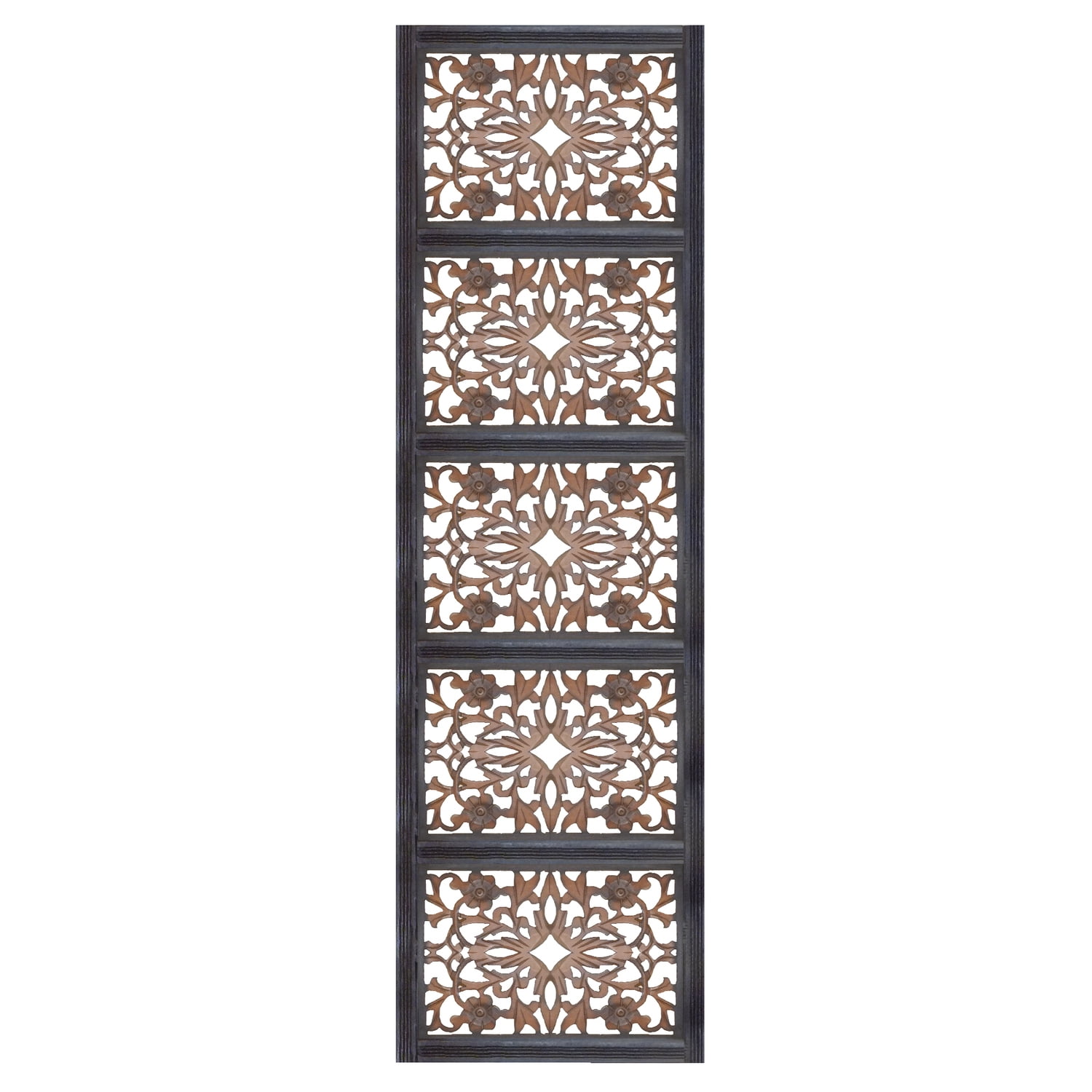 Burnt Black Mango Wood Floral Carved Wall Panel, 20" x 72"