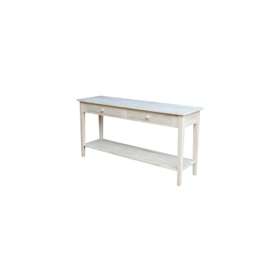 Maykoosh Suburban Soiree Spencer Console Server Table, Extended Length, Solid Parawood Construction with Butcher Block Surface, Includes 1 Shelf and 2 Drawers, 60 x 17 x 30 in Dimensions