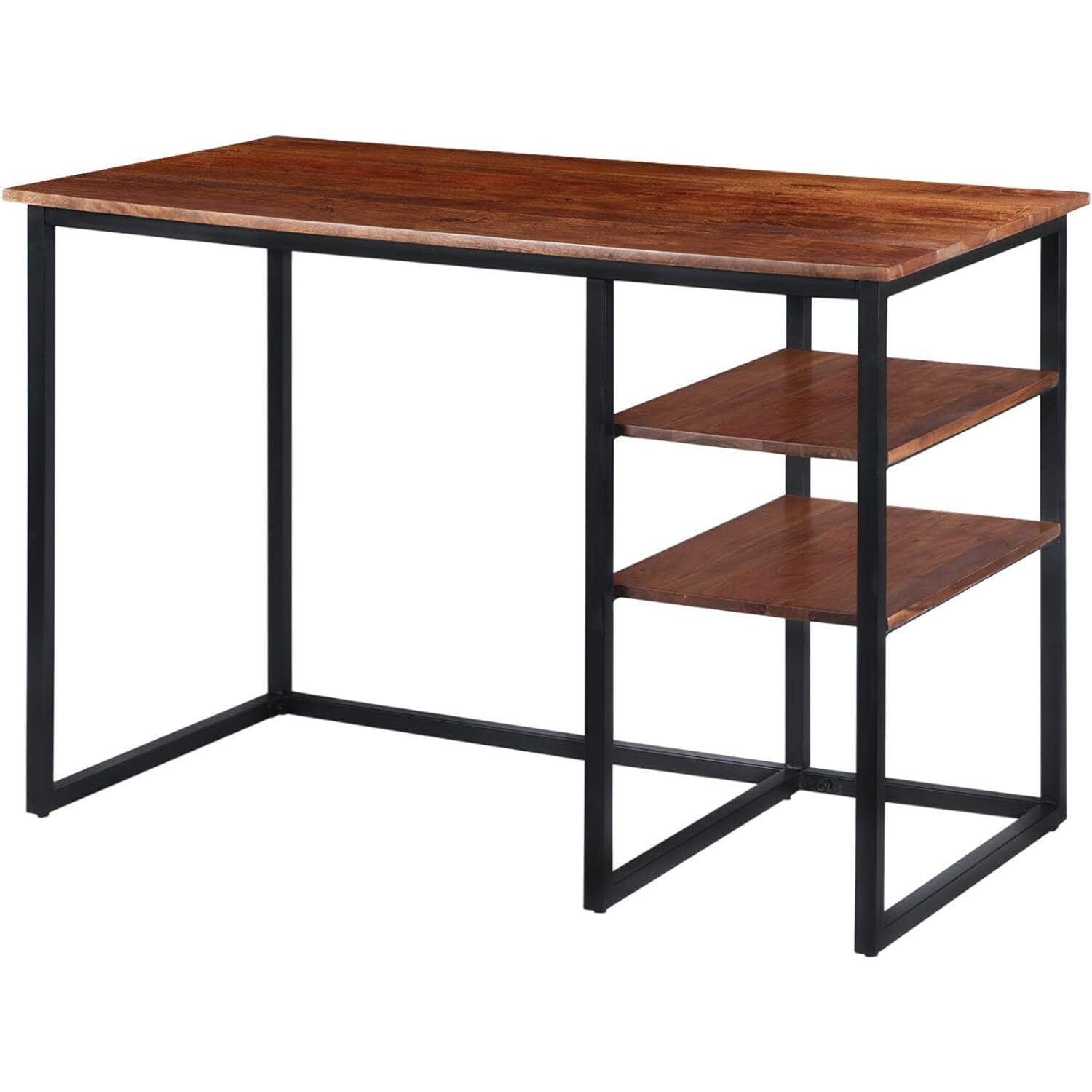 Minimalist Acacia Wood and Black Metal Desk with Side Shelves