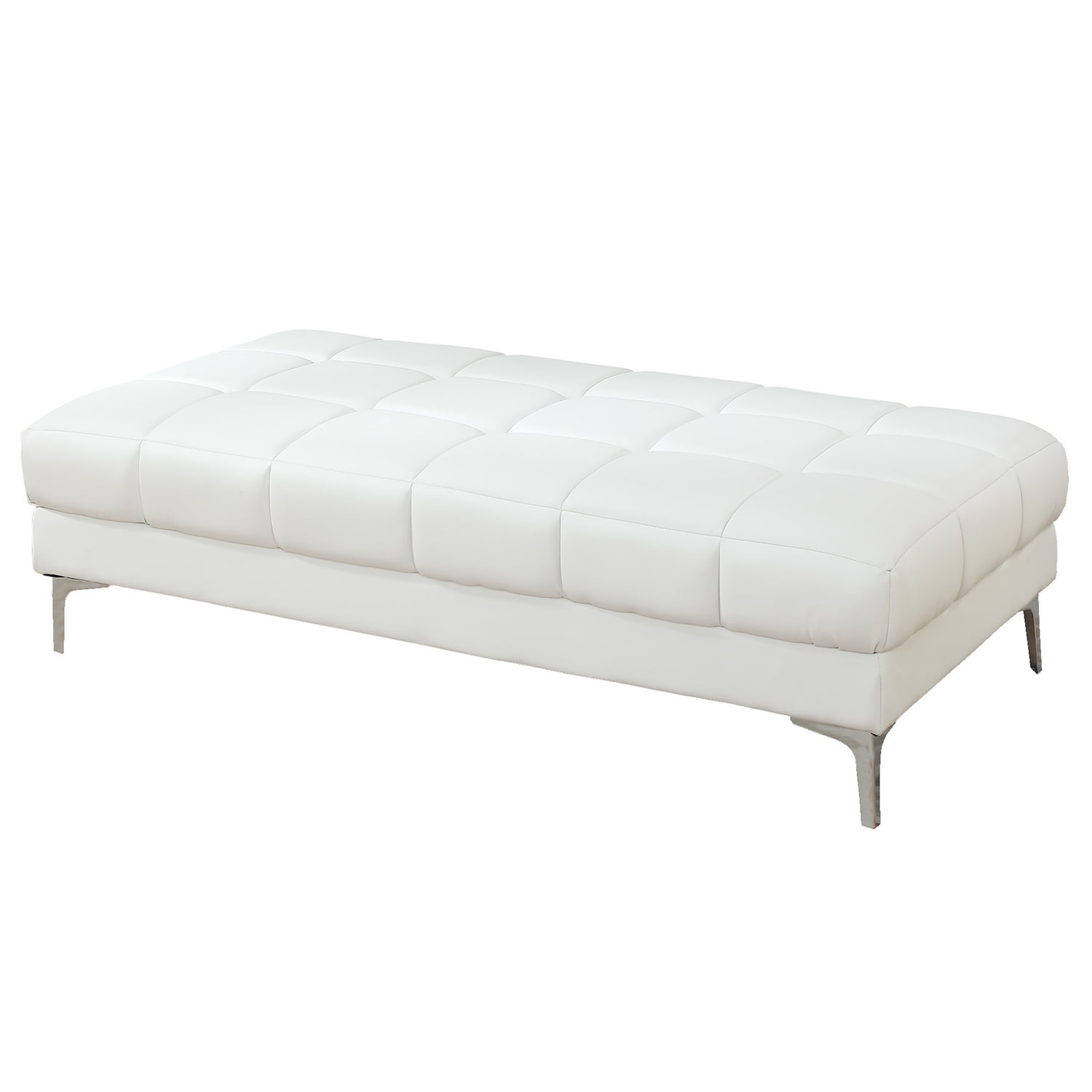 White Bonded Leather Tufted Cocktail Ottoman