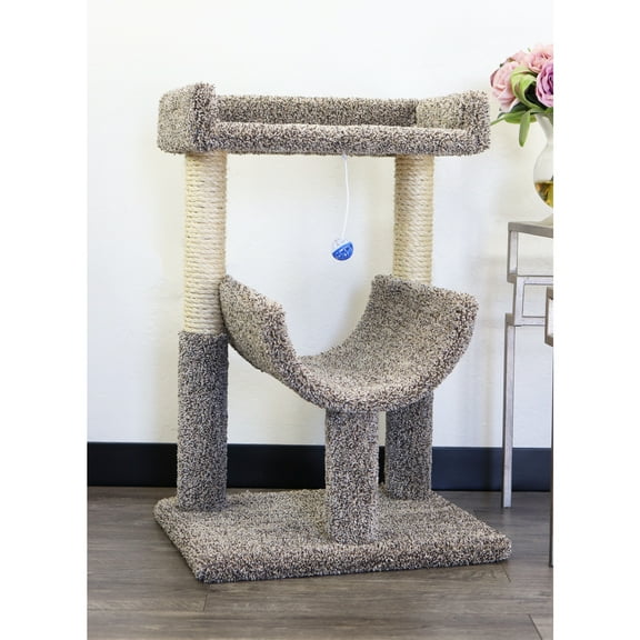 Maykoosh Modern Marvel Large Perch - 16"L x 20"W x 30"H in Tan Color, All Breed Sizes, Wood, Carpet Material, Floor Mountable, For Indoor Cats-Color:Speckeled