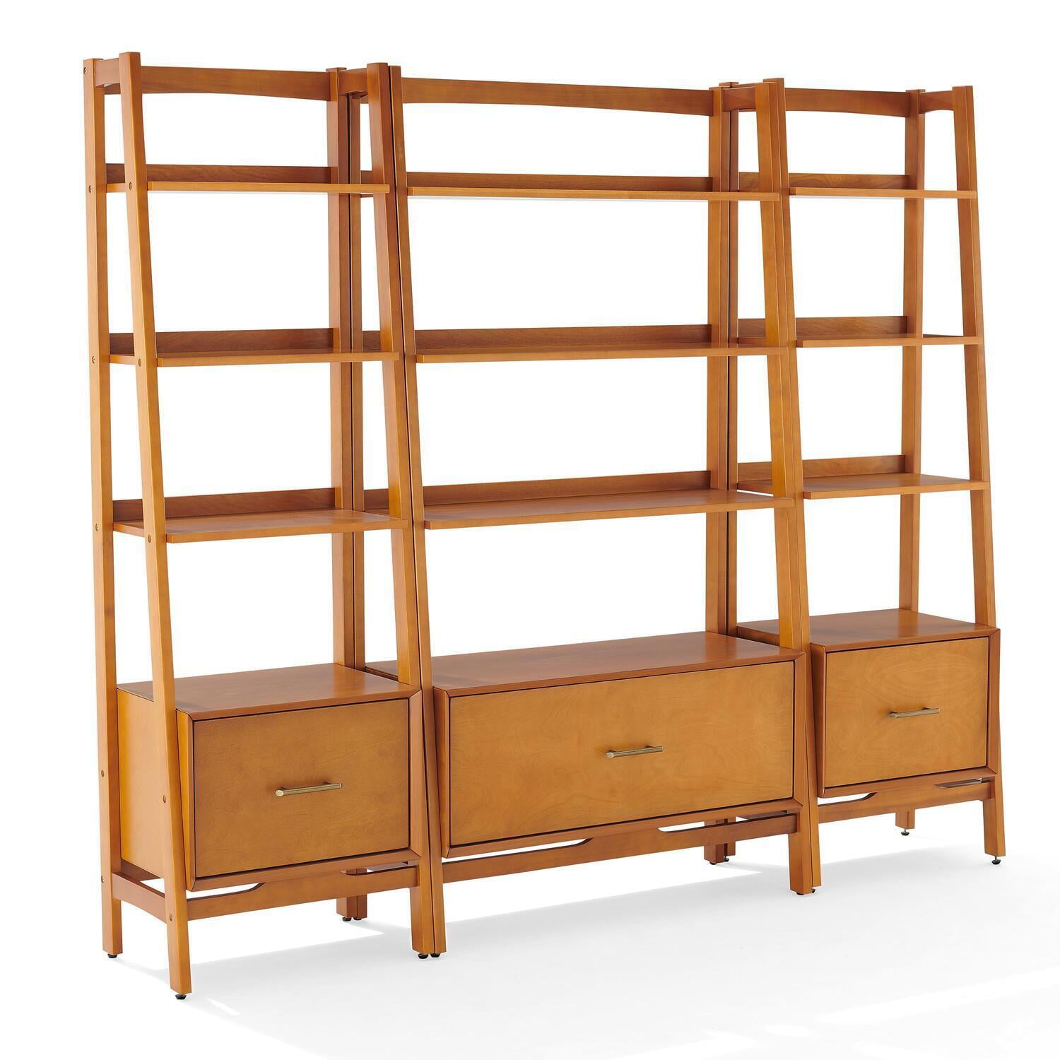 Landon Mid-Century Acorn Wood 3pc Etagere Bookcase Set