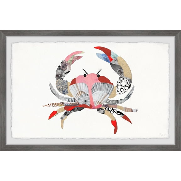 Crab Mosaic Framed Painting Print - Coastal Wall Art Decor - Ocean Animal Home Decor - Timeless Traditional Design