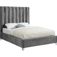 thumbnail image 1 of Velvet Upholstered Bed with Channel Tufting & Chrome Accents, 1 of 6