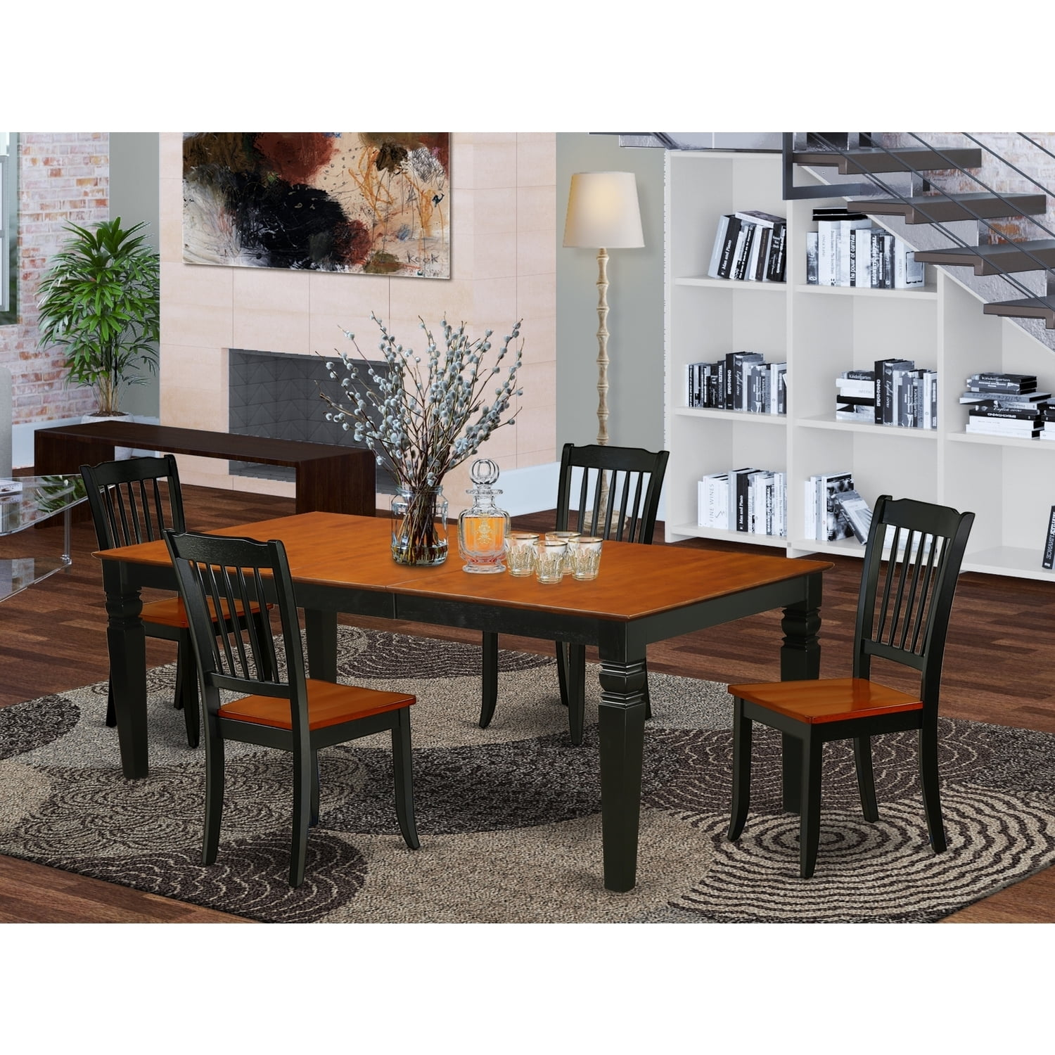 Rectangular Dining Table Set - 5pc Table & 4 Chairs - 66/84 Inch ...