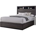 thumbnail image 1 of Wooden Platform Bed with Bookcase Headboard - Gray Transitional Design for Bedroom, 1 of 5