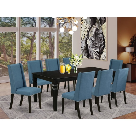 9-Piece Dining Set - Rectangular Table with 8 Parson Chairs - Hardwood Frame - Black Finish