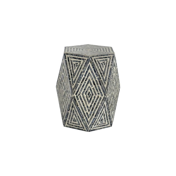 Hexagon Pedestal Stool - Black & White Accent - 16x14x18 - Linear Design Capiz Inlay - Foyer Decor