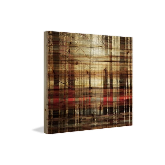Tribal Wood Wall Art - Maykoosh Through The Trunks Painting Print - 26" Pine Wood Panel - Ready to Hang Decor