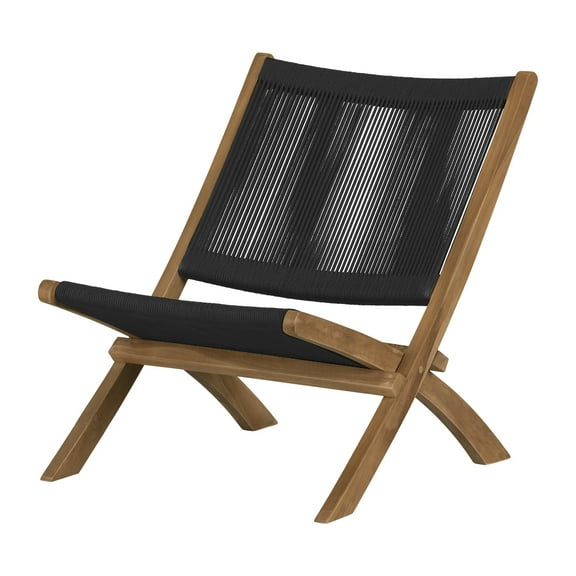 HomeStock Tribal Treasures Wood And Rope Lounge Chair Black And Natural Finish - 30"D x 24"W x 28.25"H - Rustic Indoor Lounge Chair, Sturdy Wood Frame, Comfortable Woven Rope Seat
