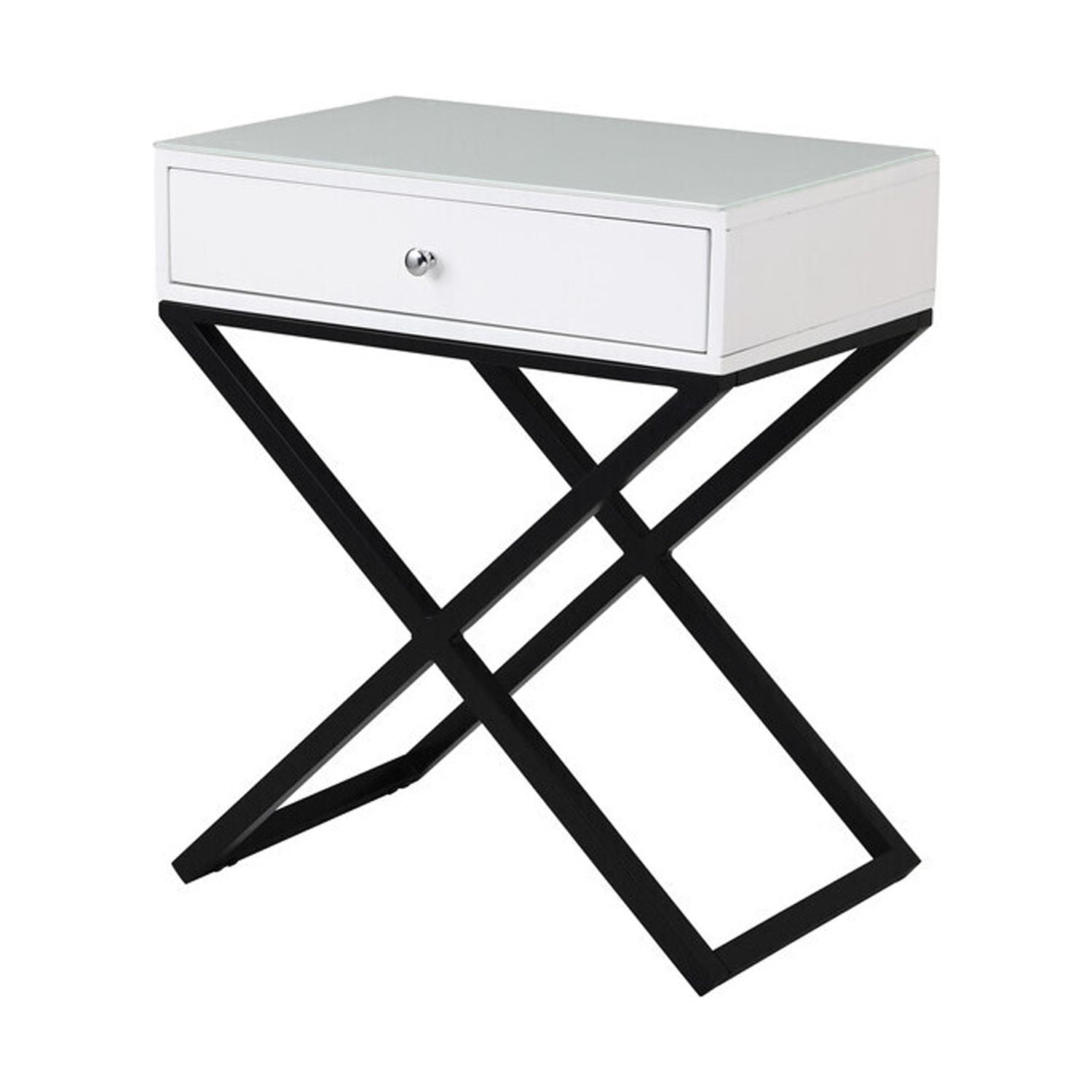Koda White MDF and Glass Top Nightstand with Drawer