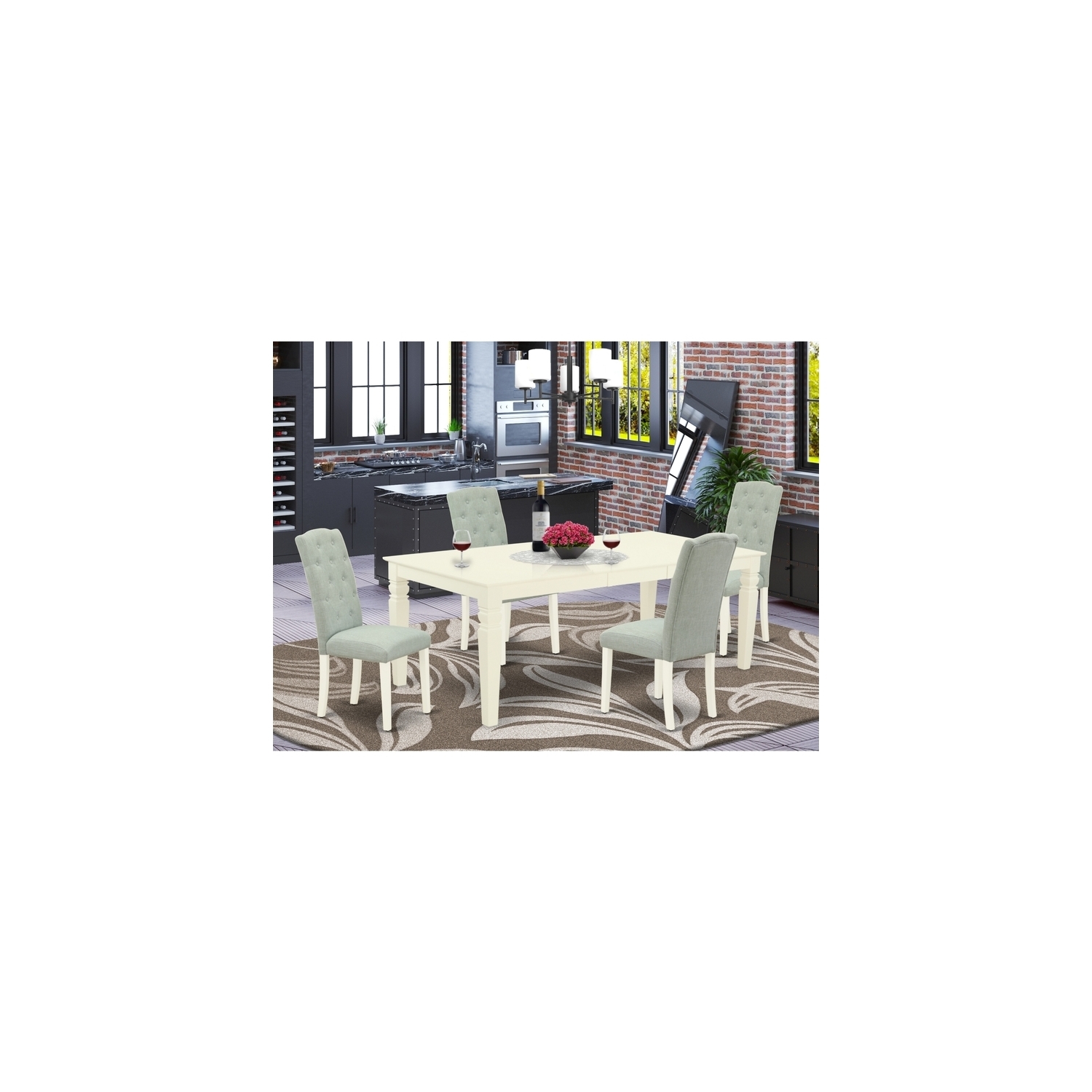 5Pc Dining Set - Rectangular Table & 4 Parsons Chairs - Linen White ...