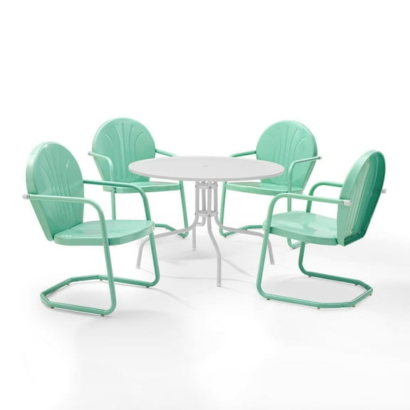 Outdoor Dining Set 5 Piece Metal Patio Table & Chairs - White Aqua - Maykoosh