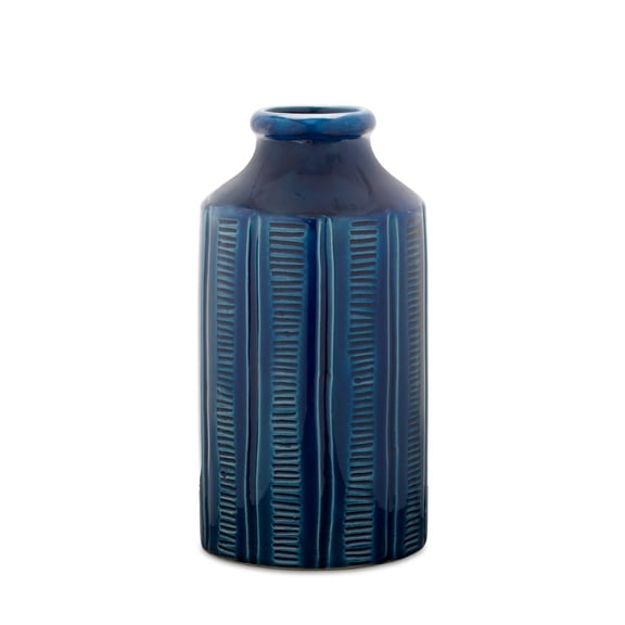 Blue Glass Vase 8 Inch Tall Decorative Flower Vase Candle Holder Home Decor