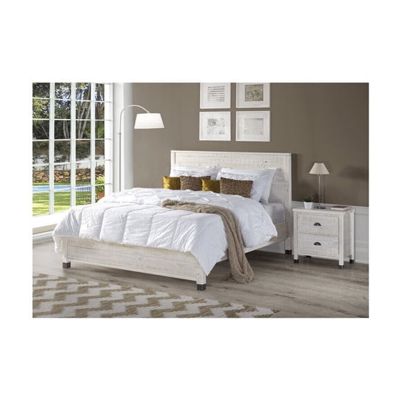 Full Size Platform Bed - Solid Pine Wood, Distressed Finish, No Box Spring Needed, Headboard & Foundation