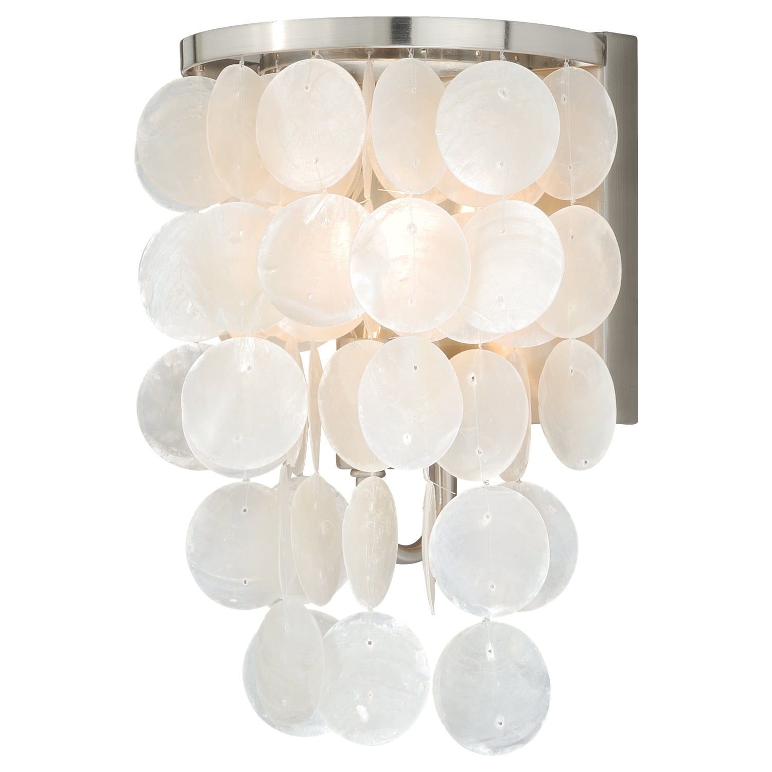 Maykoosh Tuscan Treats 1 Light Satin Nickel Capiz Shell Coastal Bathroom Wall Fixture