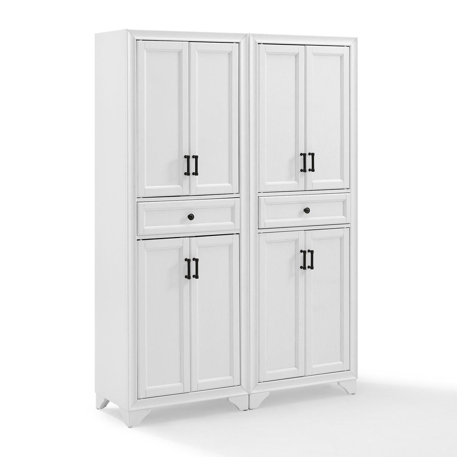 Distressed White 2-Piece Pantry Set with Metal Hardware