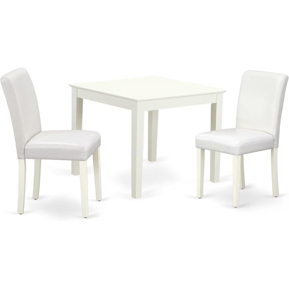 Maykoosh Tuscan Treats 3Pc Square 36 Inch Kitchen Table And A Pair Of Parson Chair With Linen White Leg And Pu Leather Color White