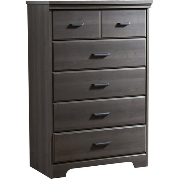 Maykoosh Zen Zone Classic Style Living Room 5-Drawer Chest with Storage Feature Laminated Finish - 19.5"D x 29.75"W x 49.25"H - Color:Rubbed Black-Color:Gray Maple
