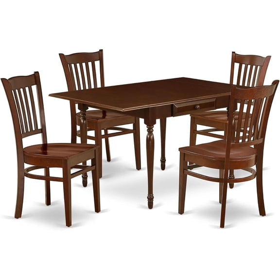 Maykoosh Tuscan Treats 5 Pieces Dining Set - Durable Two 9-Inch Drop Down Leaves Solid Wood Kitchen Table And 4 Solid Wood Seat Modern Dining Chairs, Mahogany Finish