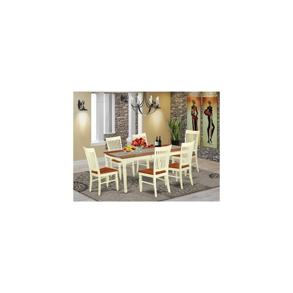 7-Piece Kitchen Table Set - Dining Table & 6 Chairs - Buttermilk & Cherry Finish