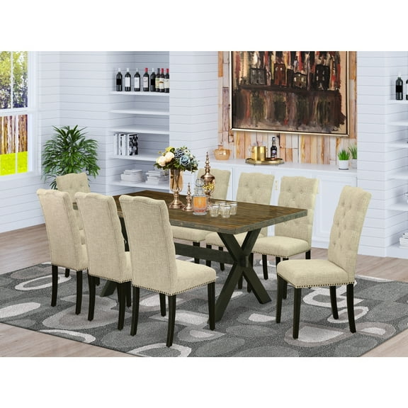 Maykoosh Tuscan Treats - 9-Piece Dining Table Set - 8 Person Dining Chairs And Small A Rectangular Table Solid Wood Frame  High Stylish Back & Linen White Finish