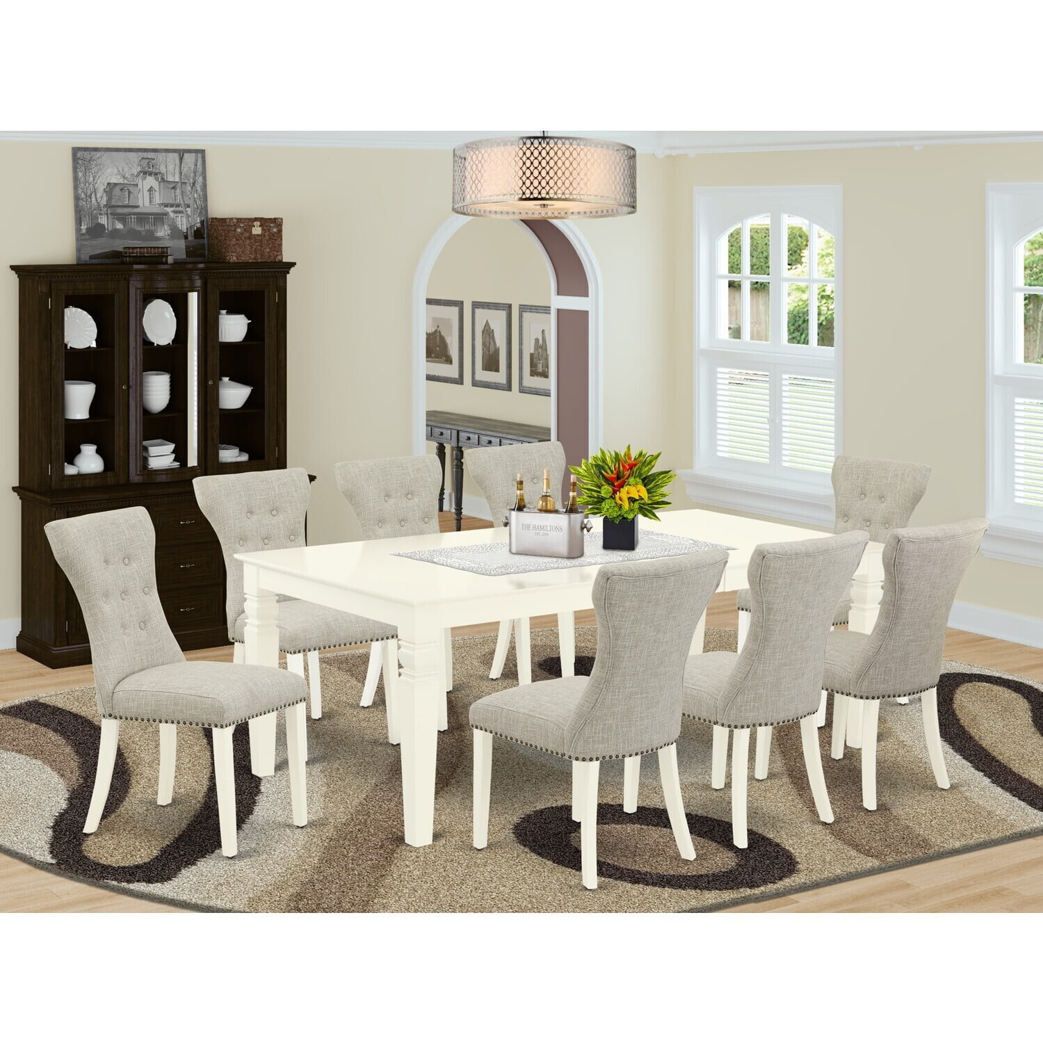 Tuscan Style Dining Set - 9 Piece TableChair Set - Linen White Finish -  Hardwood Frame - Butterfly Leaf Table - Walmart.com, image size:1500x1500